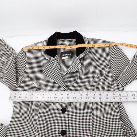 Vintage John Roberts dress womens 10 Houndstooth Velvet trim Button front maxi - Picture 11 of 14